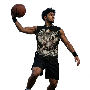 Débardeur personnalisé à imprimé graphique surdimensionné, 100% coton, nouveau style vintage tendance, t-shirt court sans manches unisexe - Product Image 3