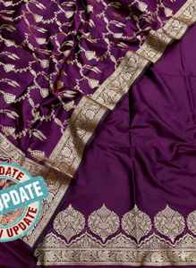 Élégant ensemble pour femme en soie semi-Katan Banarasi, avec dupatta traditionnelle à motifs Jaal et bordure tissée riche, protection solaire, idéal pour les fêtes, livraison rapide - Product Image 6