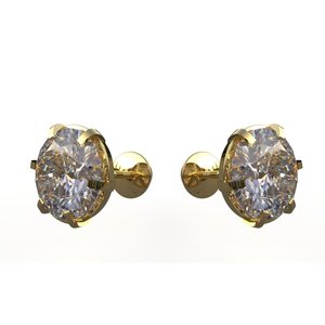 Round Brilliant Cut Diamond Stud <b>Earrings</b> Yellow Gold Claw Setting Women's Classic <b>Fine</b> Jewelry - Product Image 1