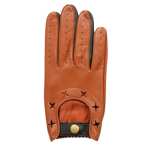 Gants de conduite en cuir marron, à doigts entiers, perforés avec découpes étoilées, sangle de poignet réglable, unisexe, toutes saisons, personnalisables - Product Image 2