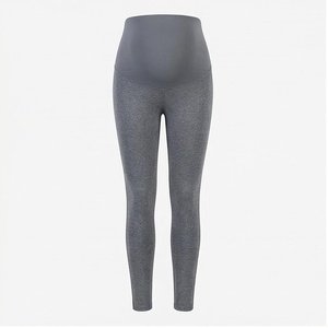 Leggings de maternité gris sans couture taille haute longueur intégrale, couleur unie, en coton élasthanne, pour le yoga et le sport féminin - Product Image 1