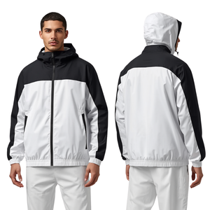 Premium Men's White Thick Windbreaker Jacket Modern Hooded Cotton Outerwear with Contrast Panel Styling Long Stand Collar - Product Image 2