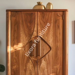 Luxury Handcrafted Solid Wood 2 Door <b>Wardrobe</b> Mid Century Modern Design Premium Finish Armoire - Product Image 5
