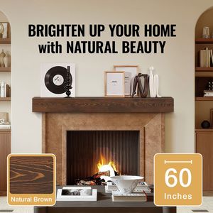 Mensola per Caminetto in Legno Naturale 60'' X 8'', Capacità di Carico 50 Libbre, Mensola Galleggiante da Parete Stile Rustico - Product Image 2