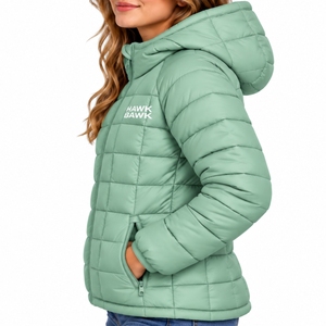 Blouson matelassé à capuche pour femme, style décontracté moderne, respirant, en polyester/coton, double boutonnage - Product Image 3