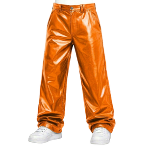 Pantalon en cuir décontracté taille haute pour homme, coupe ample et extensible, style Y2K, noir, en PU, jambe large, streetwear, pantalon en cuir PU personnalisé - Product Image 1