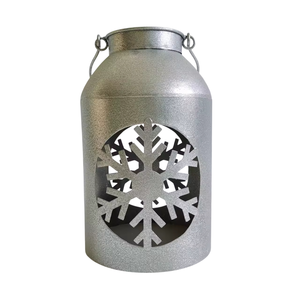 Durable Galvanized Iron Snowflake <b>Lantern</b> Rustic <b>Silver</b> Tone Metal Holiday Pillar Candle Holder For Christmas & Home Decoration - Product Image 1