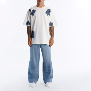 Premium Quality Oversized <b>White</b> Men's <b>T</b>-<b>Shirt</b> With Hand-Painted Blue Pattern Short Sleeve Casual O-Neck Jersey Cotton <b>Fit</b> Tee - Product Image 4