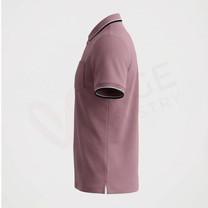 Polo à manches courtes rose pour homme avec poche, tricoté, design uni, coupe classique - Product Image 3