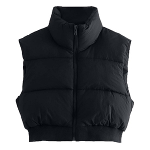 Nuevo Chaleco Acolchado de Cuello Alto para Mujer al por Mayor, con Cierre de Cremallera, Color Sólido, Ropa Exterior Casual de Longitud Corta con Relleno de Poliéster - Product Image 5