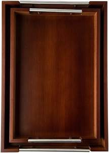 Juego de bandejas de servir de madera de lujo con asas de metal, bandeja decorativa para el hogar, hoteles y hostelería - Product Image 5