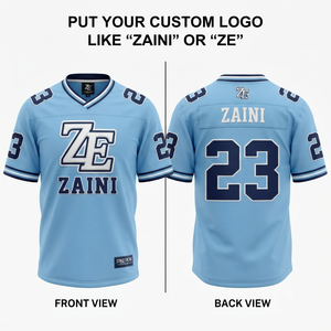 Maillot de football américain unisexe ZAINI Premium 100% polyester, tissu tricoté performant 220 GSM, respirant, bleu clair, marine, blanc - Product Image 1