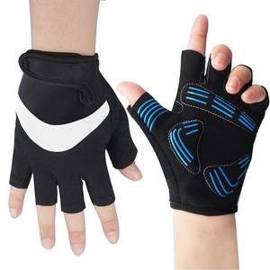 Gants de cyclisme demi-doigts noirs avec surpiqûres bleues, en maille respirante, unisexes, pour l'été et le fitness - Product Image 4