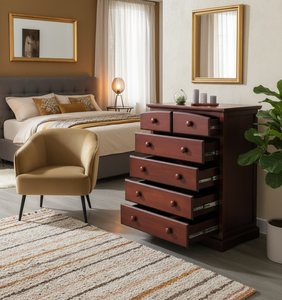 Commode traditionnelle en pin massif à 5 tiroirs, meuble de rangement autoportant pour chambre à coucher - Product Image 1