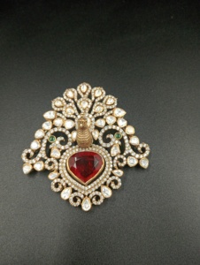 Collar con Colgante de Pavo Real, Doble Zirconia Roja, Moissanita Blanca, Chapado en Oro sobre Plata, Joyería India para Mujer, para Boda o Compromiso - Product Image 6