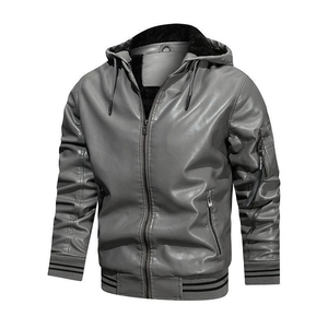 Veste en cuir élégante personnalisée pour hommes, veste en cuir à capuche de haute qualité pour moto, veste décontractée tendance à fermeture éclair pour hommes, séchage rapide - Product Image 1