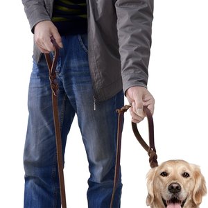 Laisse pour chien Polo de haute qualité en cuir indien teint au tambour avec boucles et clips en laiton, motif en nylon tressé, produits en cuir de qualité supérieure - Product Image 5