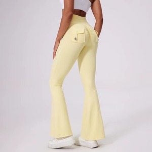 Custom Wholesale High Quality Womens Gym <b>Flare</b> Pants Spandex/Polyester High Waist Yoga <b>Leggings</b> Solid Breathable Quick Dry - Product Image 3