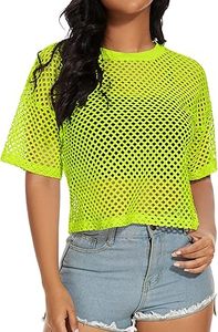 เสื้อยืดตาข่ายเซ็กซี่แบบโปร่งบาง ลดราคา เสื้อครอปไหล่ตก สไตล์ลำลองสำหรับฤดูร้อน เสื้อตาข่ายระบายอากาศได้ดี - Product Image 5