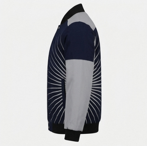 Chaqueta Bomber Azul Marino para Hombre con Paneles Grises, Estampado Geométrico, Cuello Camisero, Estilo Casual para Otoño, Corte Regular - Product Image 6