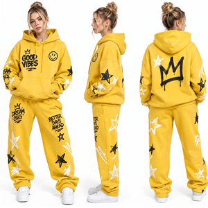 Conjunto Deportivo Oversize para Mujer con Capucha, Sudadera con Capucha de Algodón Estampado y Forro Polar, Pantalones Deportivos Holgados, Ropa Urbana para Mujer, Traje Deportivo de Corte Holgado - Product Image 5