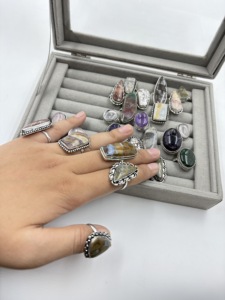 Bagues en pierres précieuses naturelles assorties en gros, plaquées argent, bijoux fantaisie à pierres mélangées, fournisseur d'usine en gros - Product Image 3