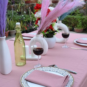 Pink Cotton Woven <b>Tablecloth</b> Plain Dyed Solid Color Outdoor Use Washable Simple Style Handcrafted Solid Pattern <b>Tablecloth</b> - Product Image 3
