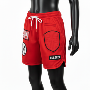 Short de basket-ball pour femme en maille polyester premium 200 GSM, rouge, tissu respirant, logo brodé, vêtements d'équipe personnalisés, shorts pour femme - Product Image 1