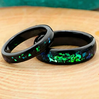 Bague de mariage en titane noir de qualité supérieure avec incrustation d'opale bleue vibrante pour couple, anniversaire, fiançailles