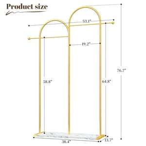Modern Gold Metal Clothing <b>Rack</b> with Marble Base 38.4x13.7x76.7 Inches Single Tier Standing Coat Organizer for Wardrobe - Product Image 2