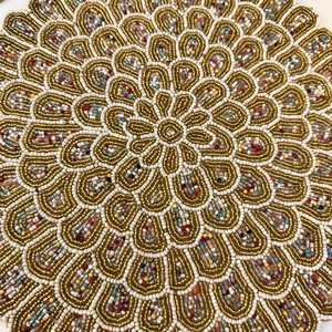 Handmade Glass Beaded Rectangle Tablemat with Floral <b>Mosaic</b> Pattern Gold and Multicolor Decor - Product Image 5