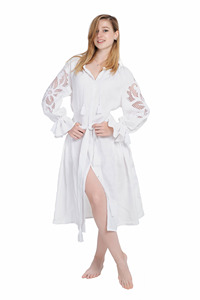 Robe en lin blanc brodée à la main pour femme, collection 2026, très prisée, en tissu de lin respirant de haute qualité, robe blanche polyvalente - Product Image 1