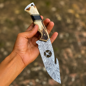 Cuchillo Bowie de Damasco Hecho a Mano con Cuerno de Ciervo, Regalo de Cumpleaños para Novio, Regalo de Aniversario para Papá, Regalo de Boda para - Product Image 5