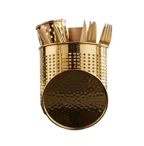 Support à Couverts Cylindrique en Métal Doré, Rangement d'Ustensiles Perforé sur Pied pour Vaisselle de Cuisine Moderne - Product Image 2