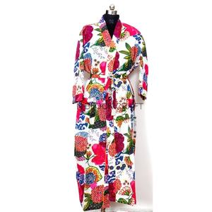 Loungewear Essential pure Cotton <b>Kimono</b> for Cozy Nights V-neckline <b>kimono</b> with simple design and floral print for casual wear - Product Image 1