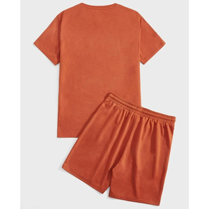 Ensemble de jogging deux pièces personnalisé avec logo, grande taille, uni, short et t-shirt à manches courtes en coton pour homme - Product Image 6