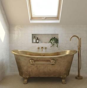 Baignoire en cuivre rustique et moderne, fabriquée artisanallement, baignoire autoportante pour un design de salle de bain remarquable et une durabilité accrue - Product Image 3