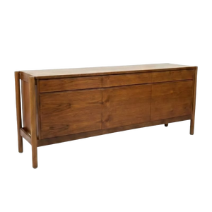 Aparador/Credenza de teca danesa de mediados de siglo, estilo moderno, con frente minimalista sin tiradores, 3 cajones superiores y triple gabinete inferior. - Product Image 1
