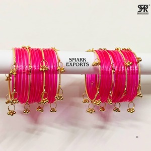 Rani Pink Gold Plated 32-Piece Kashmiri Jelly Bangles Set Ghungru for Both Hands Traditional Indian Women's Fashion Bridal - Product Image 3
