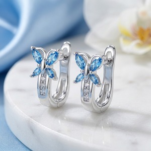 Pendientes de Aro de Oro Blanco de 14 Quilates con Topacio Azul Natural y Diamantes Cultivados en Laboratorio para Mujer, Regalo Moderno, Joyería Fina, OEM, ODM - Product Image 3