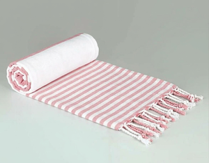 Toalla Fouta de Algodón Rosa y Blanca, Tejido Liso, Ecológica, Sostenible, Tradicional, Lavable, Textil para el Hogar - Product Image 1