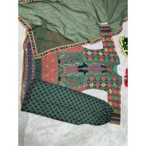 งานพิมพ์ดิจิตอล georgette ด้านบนด้านล่างพร้อม dupatta mehendi - Product Image 2