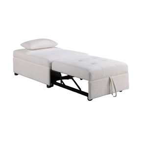 Divano Letto Convertibile Contemporaneo 1 Pezzo in Tessuto Sherpa Bianco con Seduta Trapuntata in Peluche, Poltrona Letto e Cuscino Inclusi - Product Image 4