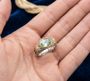 Anillos Victorianos para Mujer, Hechos a Mano, Plata de Ley 925, Oro Amarillo de 18K, Amatista Verde Natural - Certificados, Diseño Floral, para Fiesta - Product Image 4