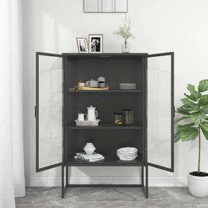 Grand meuble haut en acier anthracite avec portes en verre trempé pour salon - Product Image 3