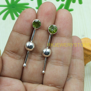 Natural Peridot Gemstone Drop <b>Dangle</b> <b>Earrings</b> 925 Sterling <b>Silver</b> Handmade Minimalist Long Bar <b>Earrings</b> for Women Gift Mom Her - Product Image 3