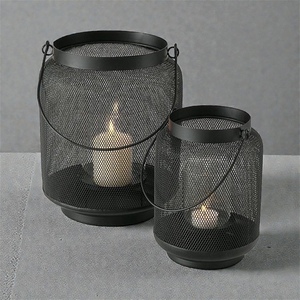Black Iron Mesh Candle <b>Lantern</b> <b>Set</b> Modern Design Heat Resistant Home Decoration - Product Image 3