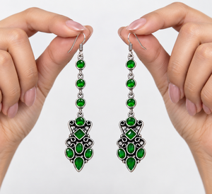 Boucles d'oreilles pendantes longues tendance en quartz rose, vente en gros |   Bijoux élégants plaqués argent antique pour femmes OEM/ODM - Product Image 1