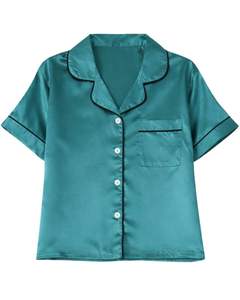 Conjunto de Pijama de Satén Teal Personalizado para Mujer, Manga Corta, Estilo Seda, Dos Piezas, Ropa de Dormir, Pantalones Cortos - Product Image 2