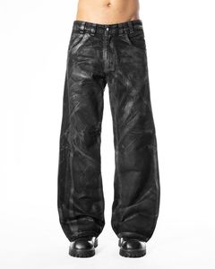 Pantalones Anchos de Cintura Media con Estilo Hip Hop, de Algodón, con Bordes Deshilachados, Corte Holgado, Color Sólido y Cierre de Botones - Product Image 2
